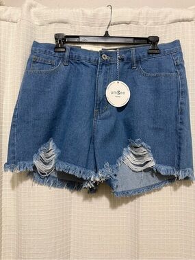 Umgee Denim Shorts Womens Size 7 Blue Distressed High Rise Frayed Hem Cutoff